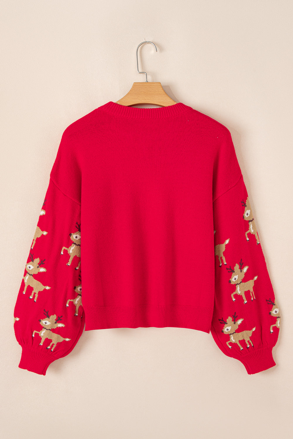 Dark Green Christmas Reindeer Pattern Drop Shoulder Sweater