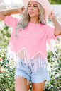 Pink Fringed Sequin Crop T-shirt