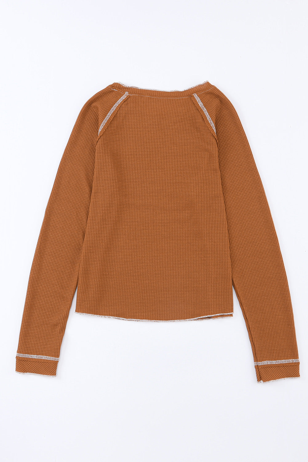 Brown Textured Round Neck Long Sleeve Top