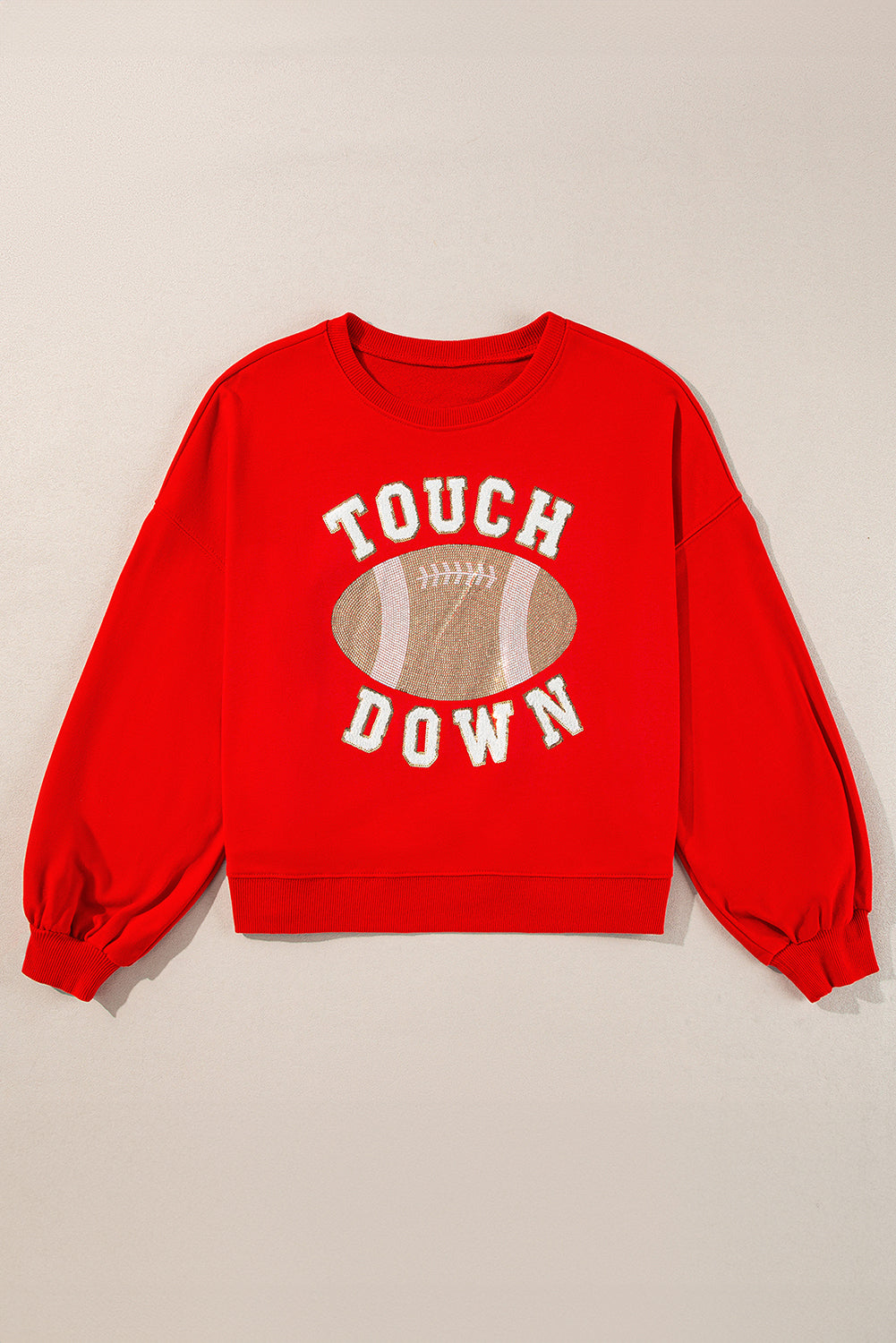 Fiery Red TOUCH DOWN Football Graphic Pullover Sweatshirt