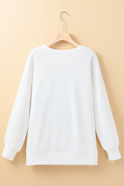 White Tinsel Game Day Drop Shoulder Graphic Sweatshirt