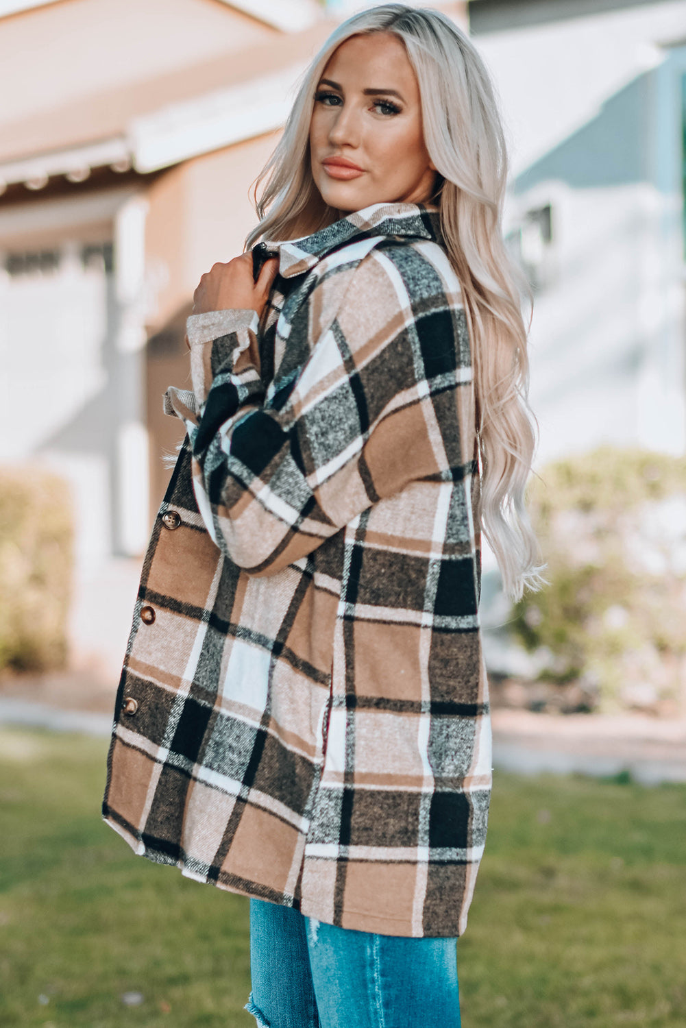 Plaid Print Buttoned Shirt Jacket