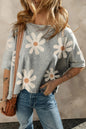 Gray Daisy Flower Printed Casual T Shirt