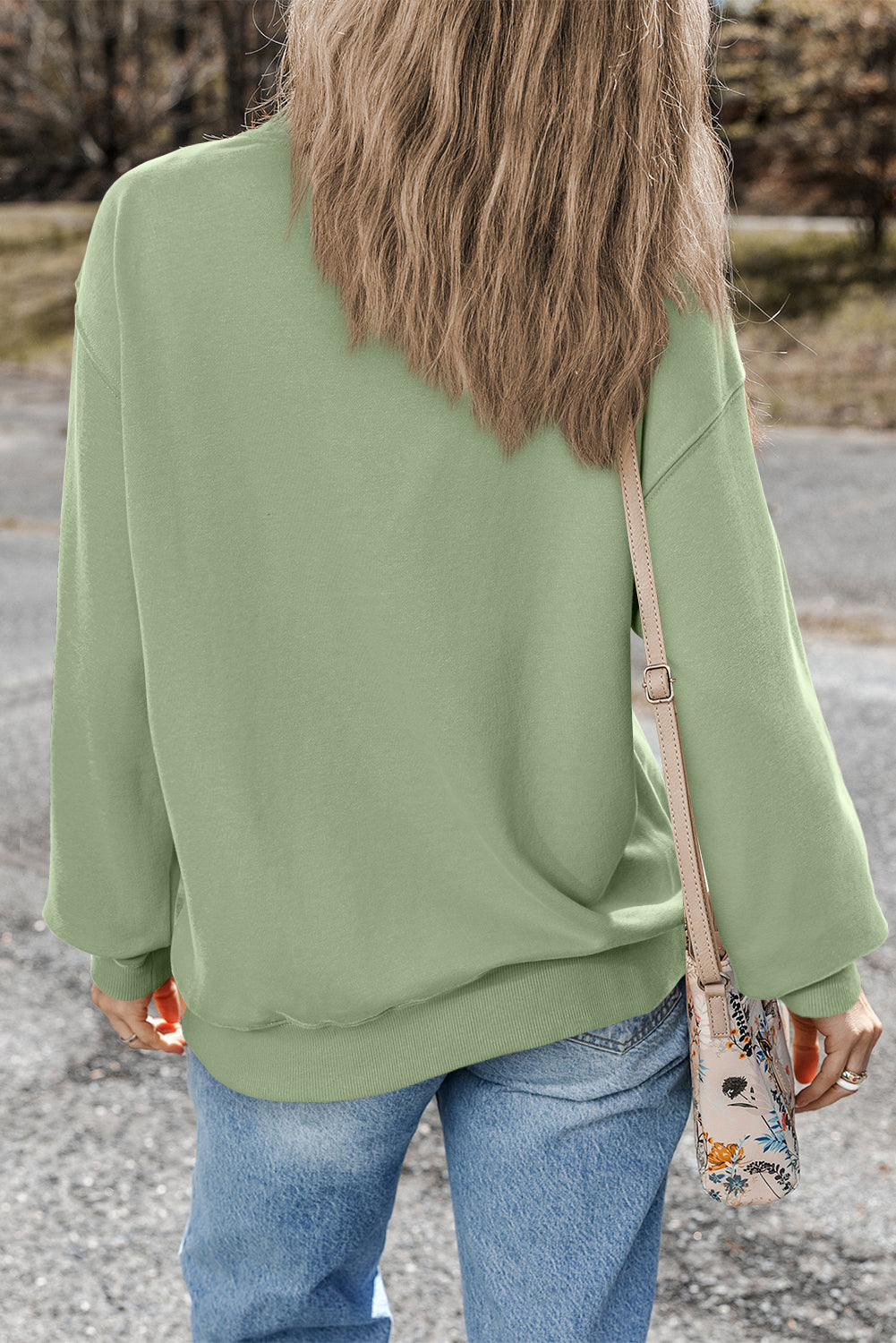 Valerian Plain Drop Shoulder Crewneck Pullover Sweatshirt