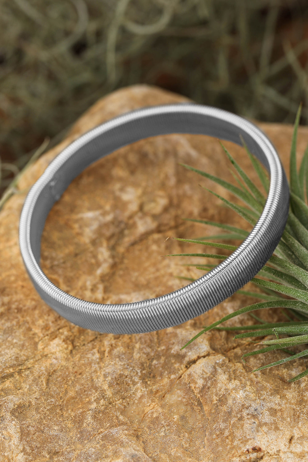 Silvery Stretchy Plated Metal Wide Bangle