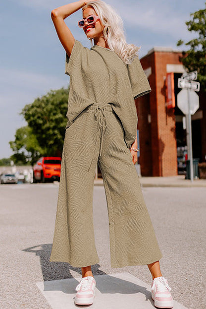 Red Dahlia Textured Loose Fit T Shirt and Drawstring Pants Set