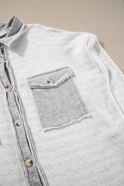 Gray Contrast Flap Pockets Relaxed Shacket