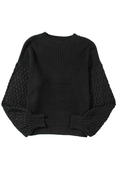 Black Cable Knit Sleeve Drop Shoulder Sweater