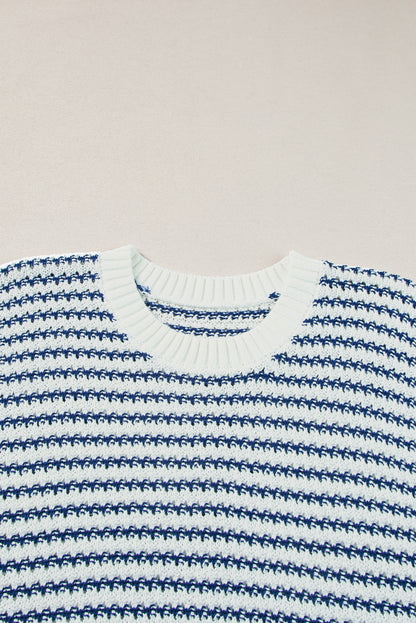 Blue Stripe Ribbed Trim Loose Fit Knitted Sweater Vest