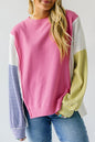 Sachet Pink Exposed Seam Striped Color Block Patchwork Long Sleeve Top