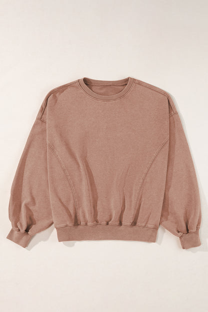 Chestnut Exposed Seam Batwing Sleeve Drop Shoulder Sweatshirt