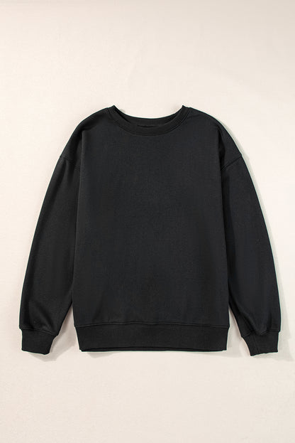 Black Solid Classic Crewneck Pullover Sweatshirt