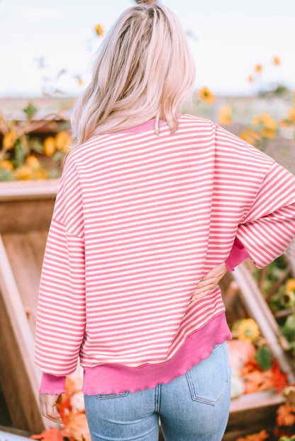 Pink Stripe Loose Drop Shoulder Long Sleeve Top