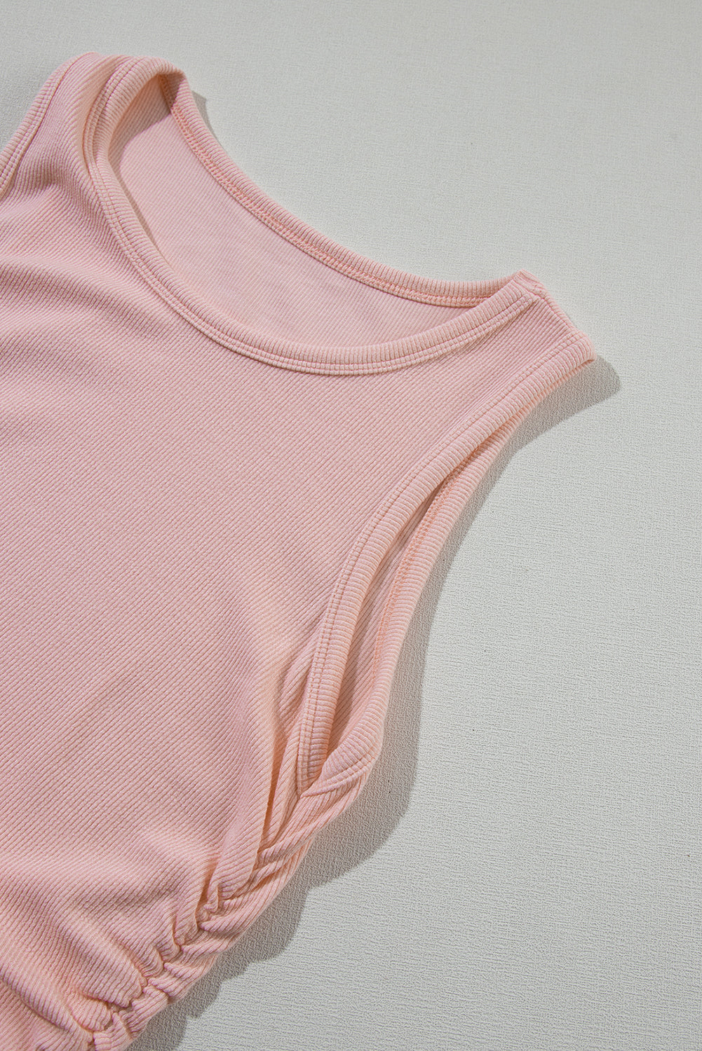 Apricot Pink Plain Ruched Side Slim Tank Top