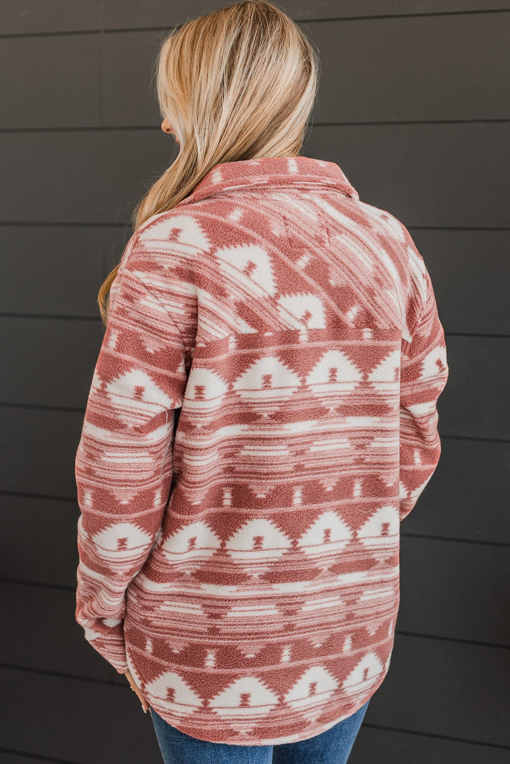 Pink Plus Size Aztec Print Chest Pocket Shacket