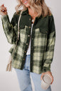 Blackish Green Snap Buttons Colorblock Plaid Shacket