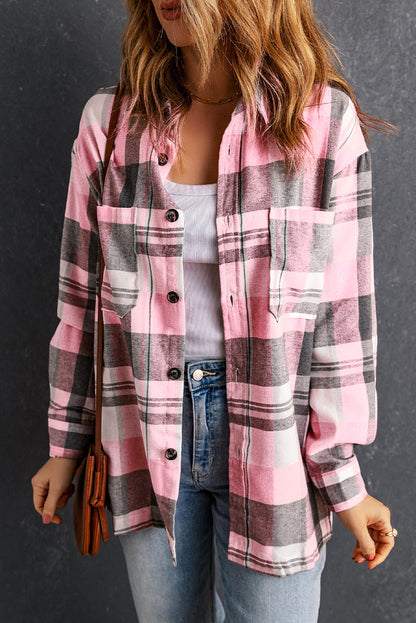 Pink Plaid Button Up Patch Pocket Shirt