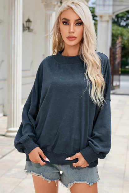 Sky Blue Drop Shoulder Crew Neck Pullover Sweatshirt