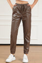 Brown Leather Tie Waist Jogger Pants