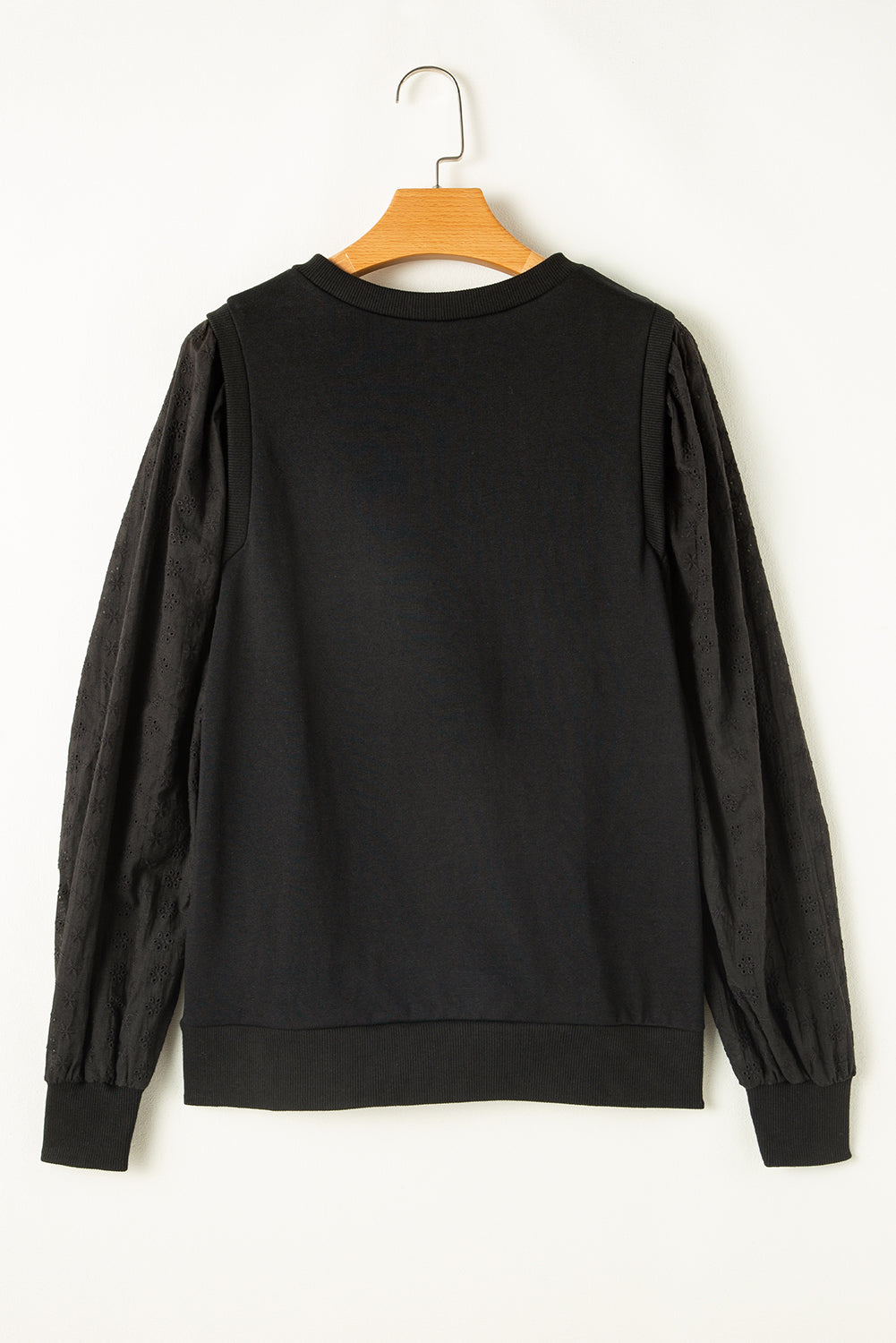 Black Solid Patchwork Sleeve Round Neck Sweatshirt