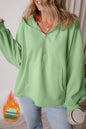 Moss Green Fleece Lined Half Zipper Kangaroo Pockets Loose Hoodie