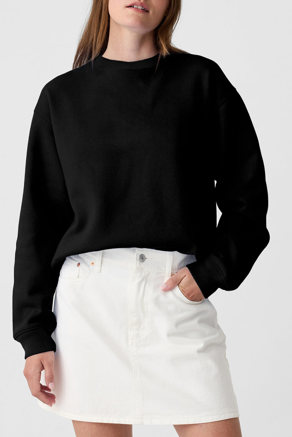 Valerian Plain Drop Shoulder Crewneck Pullover Sweatshirt