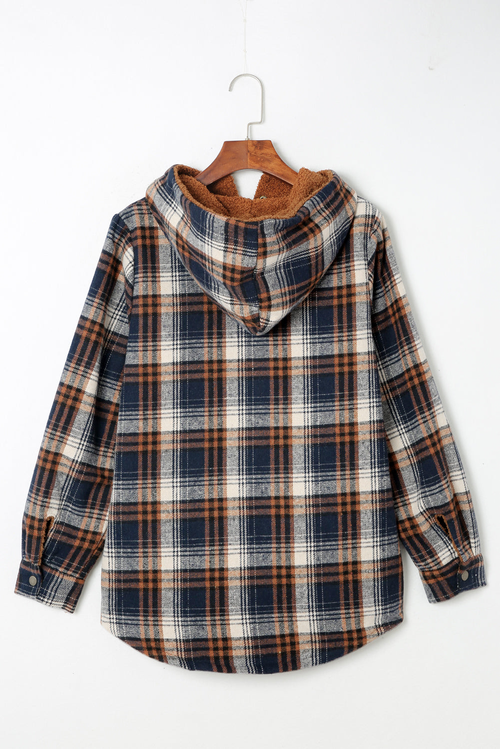 Plaid Pattern Sherpa Lined Hooded Shacket