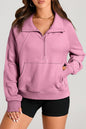 Brown Quarter Zip Stand Neck Kangaroo Pocket Sweatshirt