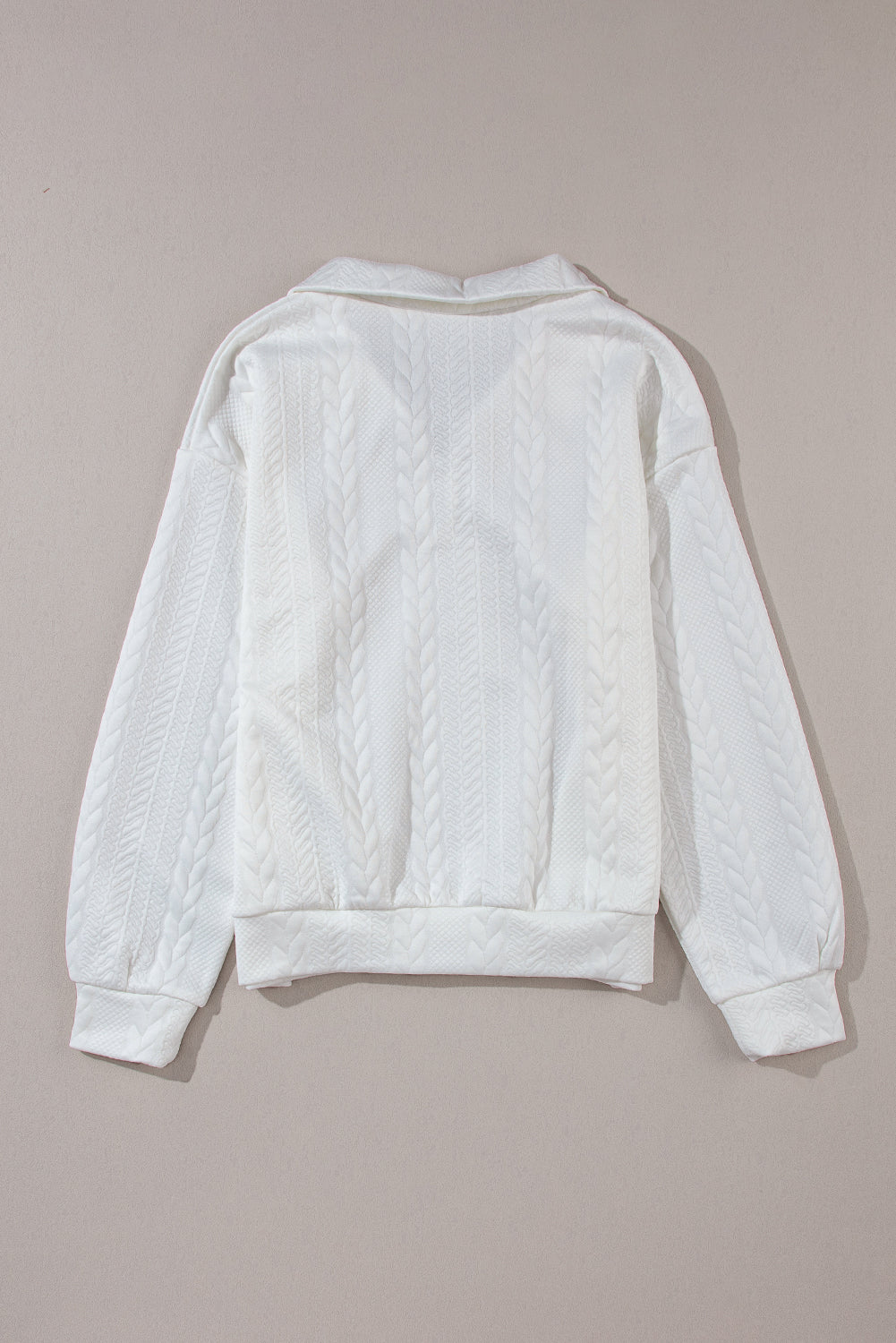 White Zip up Cable Textured Sweatshirt