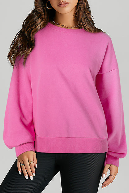 Valerian Solid O Neck High Low Hem Pullover Sweatshirt