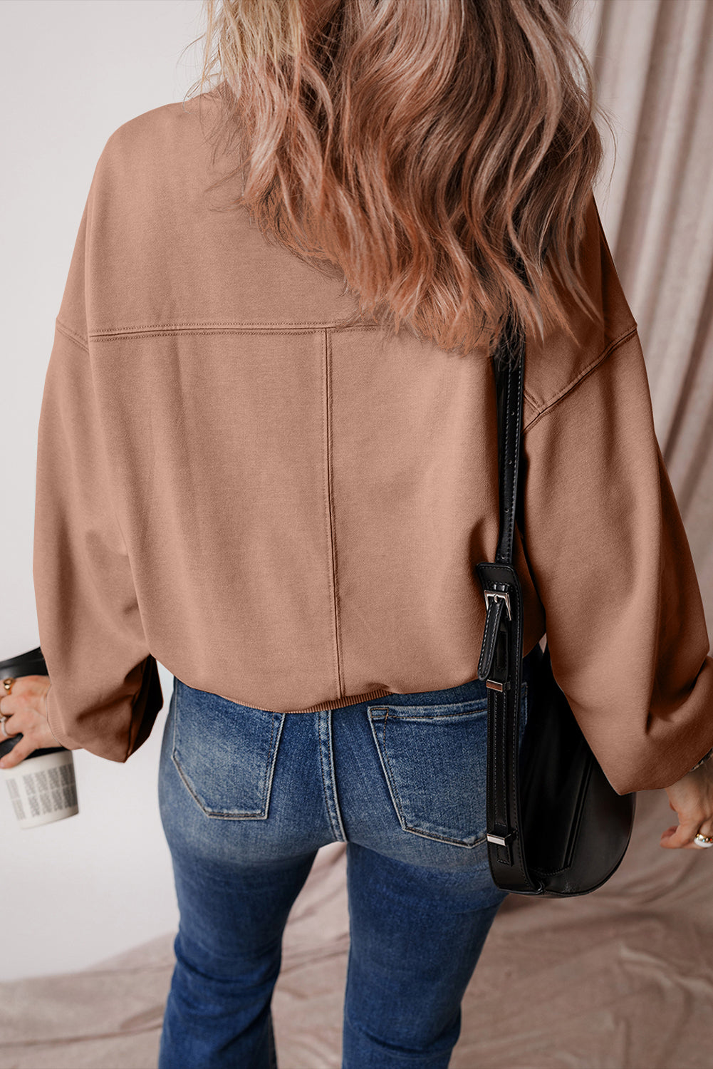 Chestnut Exposed Seam Batwing Sleeve Drop Shoulder Sweatshirt