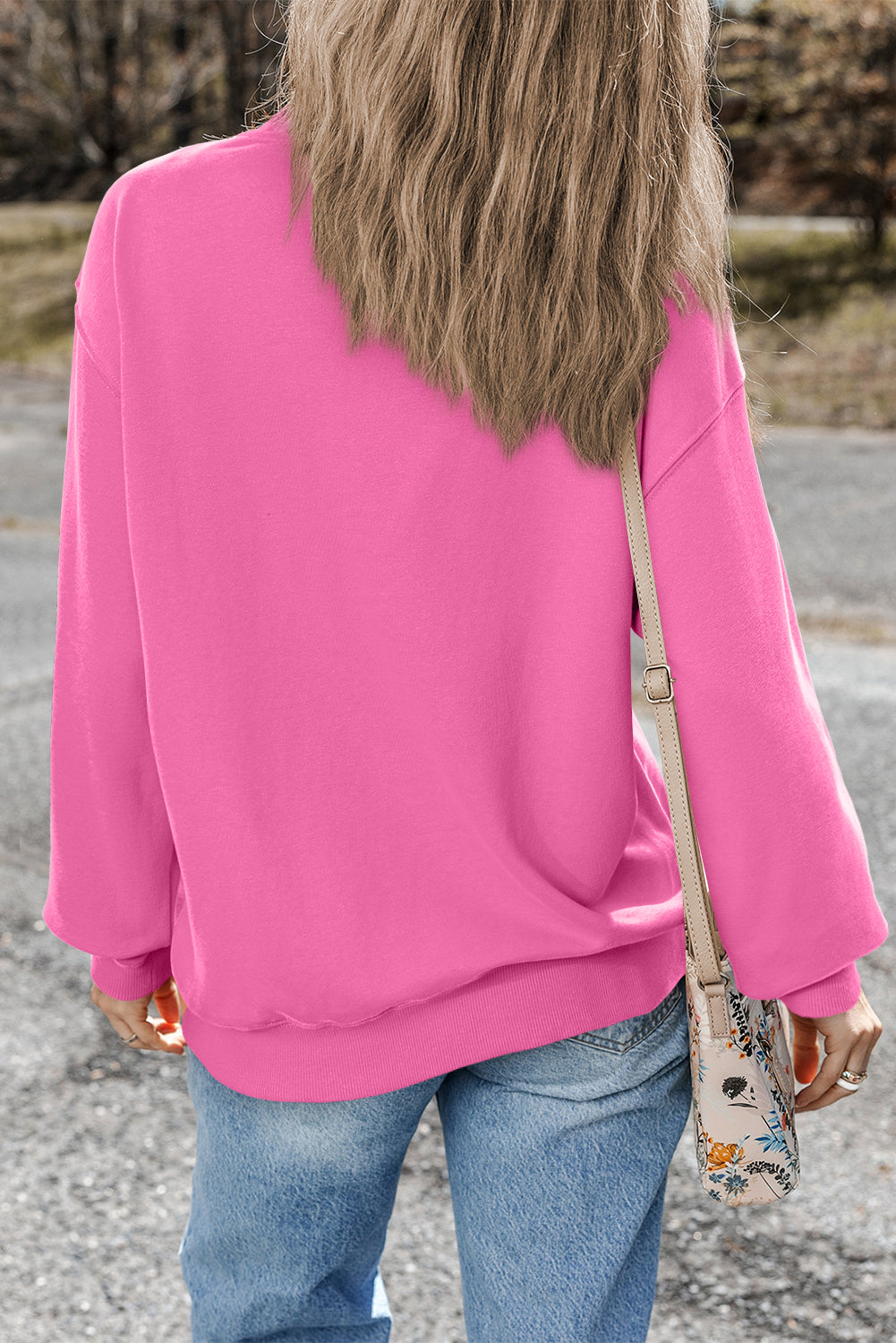 Valerian Plain Drop Shoulder Crewneck Pullover Sweatshirt