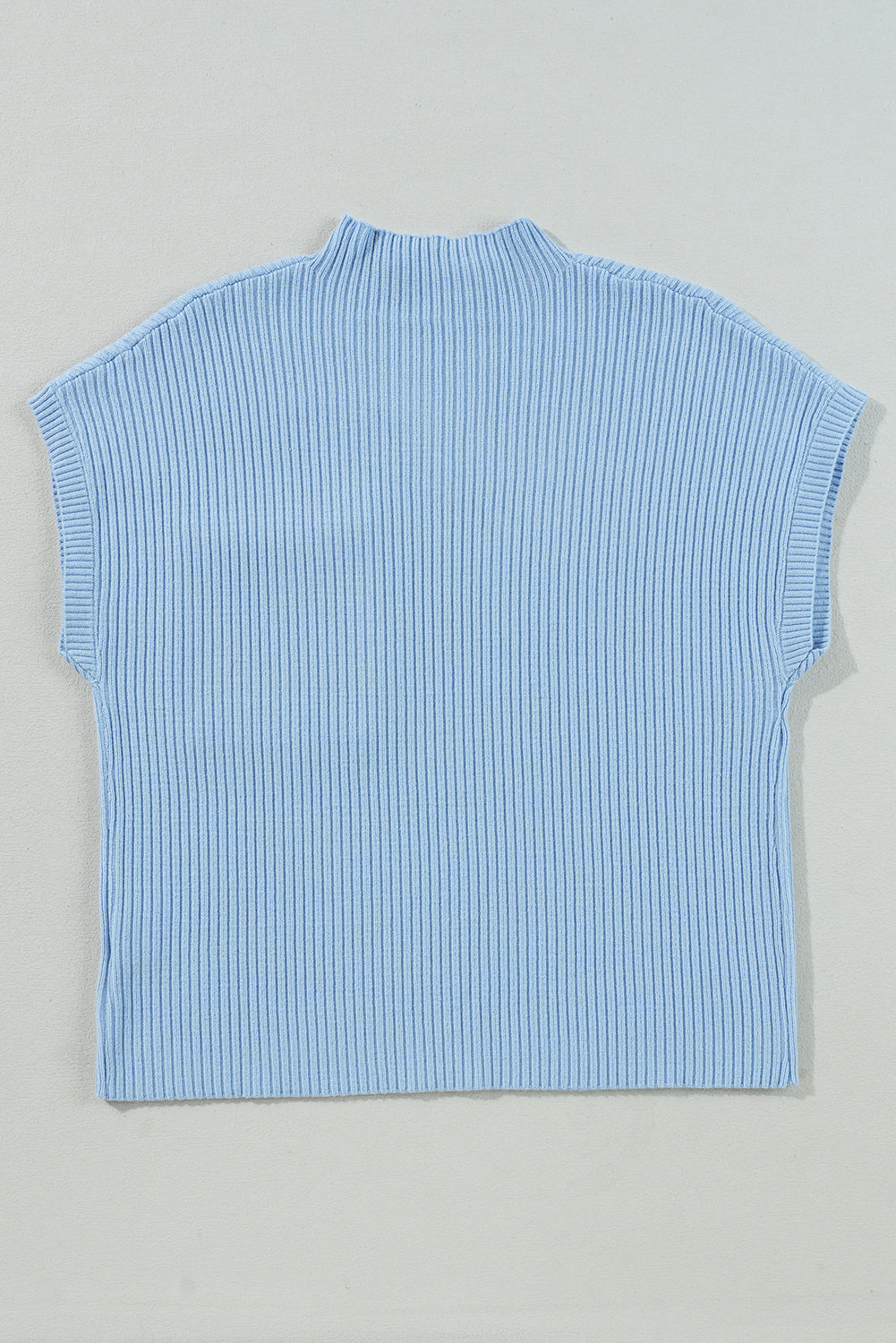 Beau Blue Patch Pocket Ribbed Knit Short Sleeve Sweater