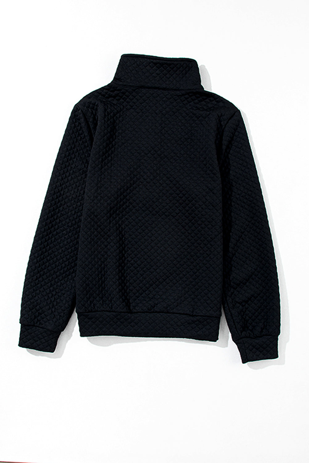 Black Solid Half Zipper Quilted Pullover Sweatshirt