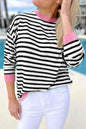 Black Striped Contrast Edge Long Sleeve Top