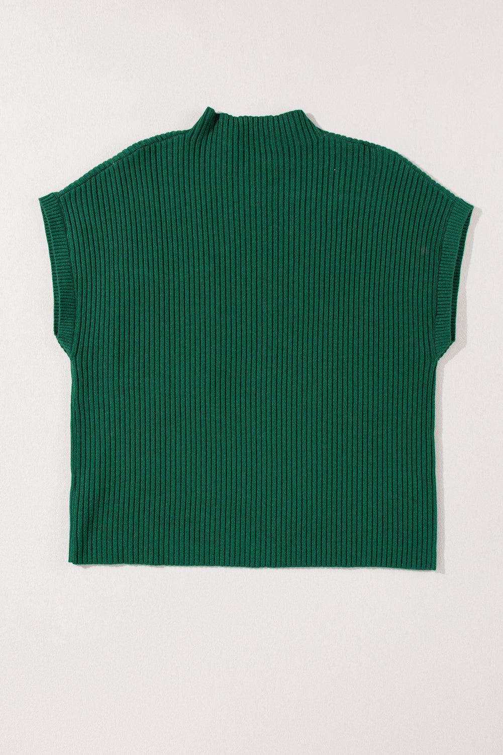 Blackish Green Patch Pocket Ribbed Knit Short Sleeve Sweater