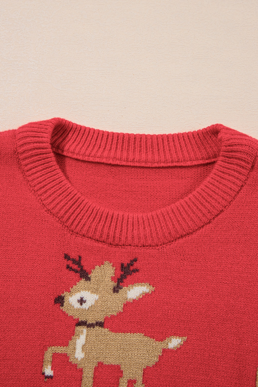 Dark Green Christmas Reindeer Pattern Drop Shoulder Sweater