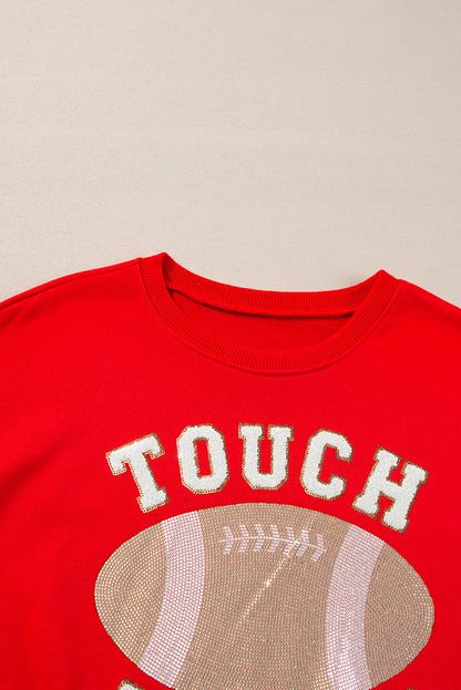 Fiery Red TOUCH DOWN Football Graphic Pullover Sweatshirt