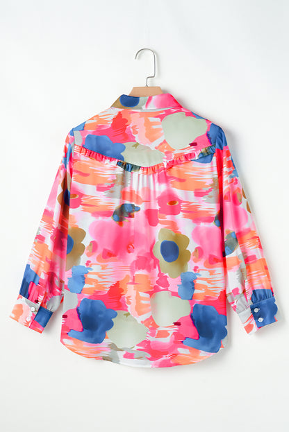 Rose Abstract Print Ruffled Puff Sleeve Shirt