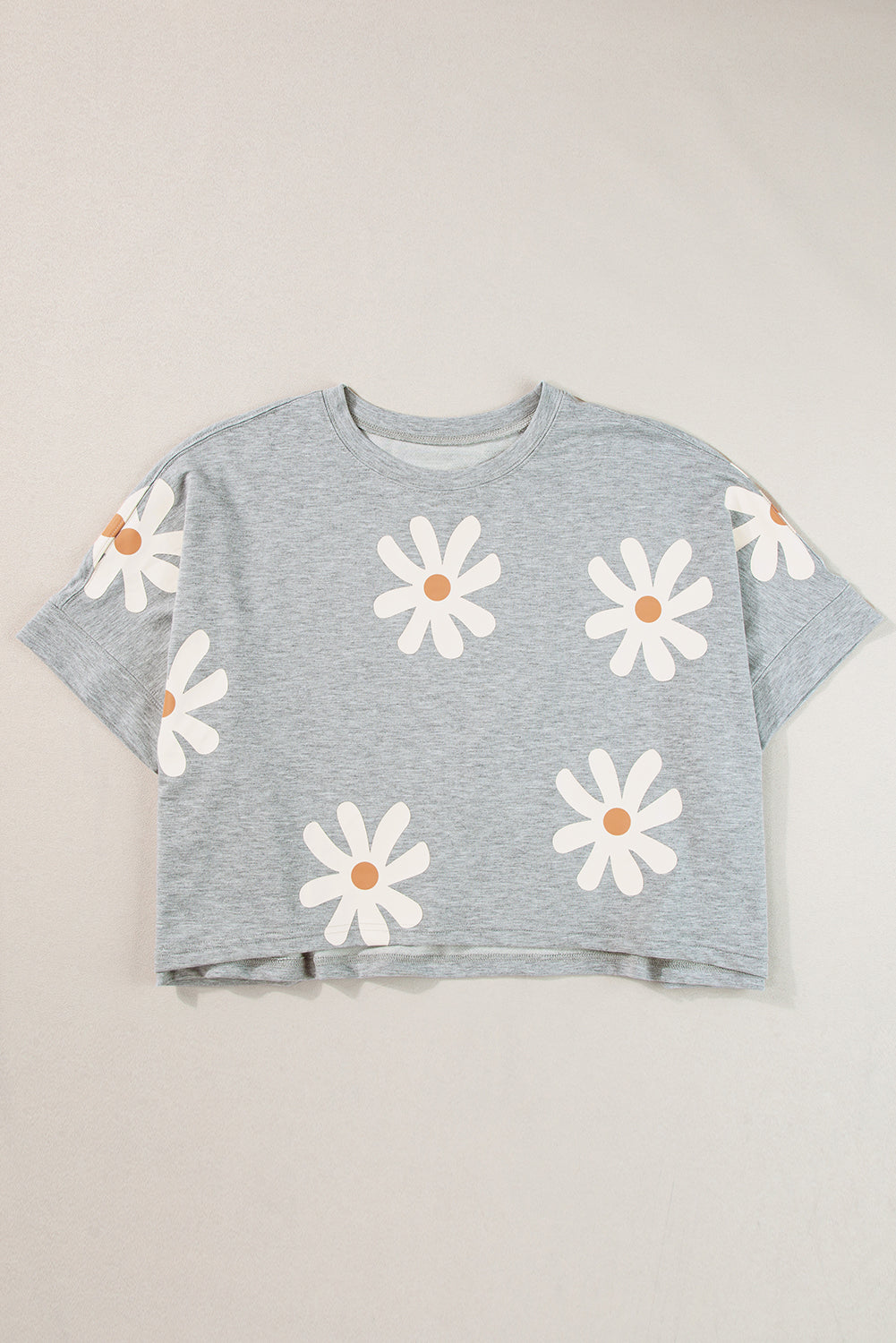 Gray Daisy Flower Printed Casual T Shirt