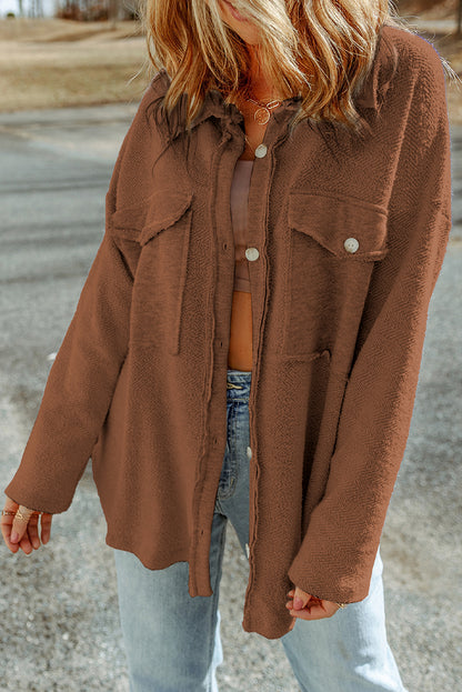 Brown Contrast Flap Pockets Relaxed Shacket