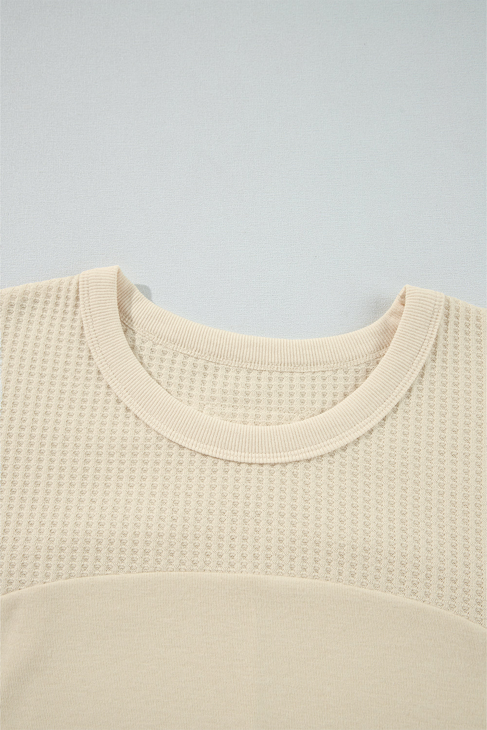 Beige Thermal Knit Patchwork Exposed Seam Long Sleeve Top