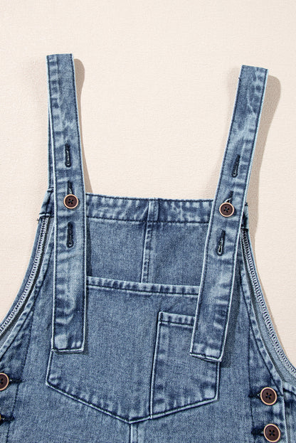 Stone Blue Distressed Bib Pocket Wide Leg Denim Overall