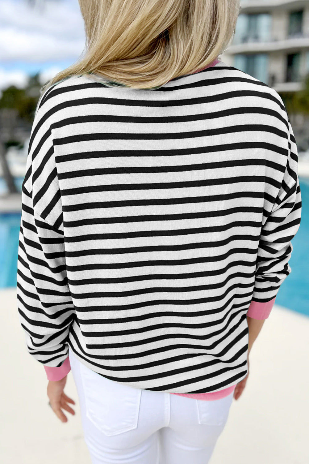 Black Striped Contrast Edge Long Sleeve Top