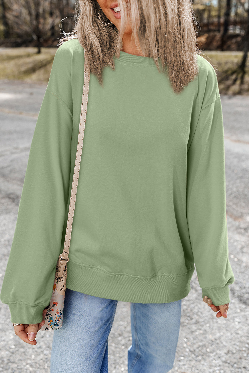 Valerian Plain Drop Shoulder Crewneck Pullover Sweatshirt