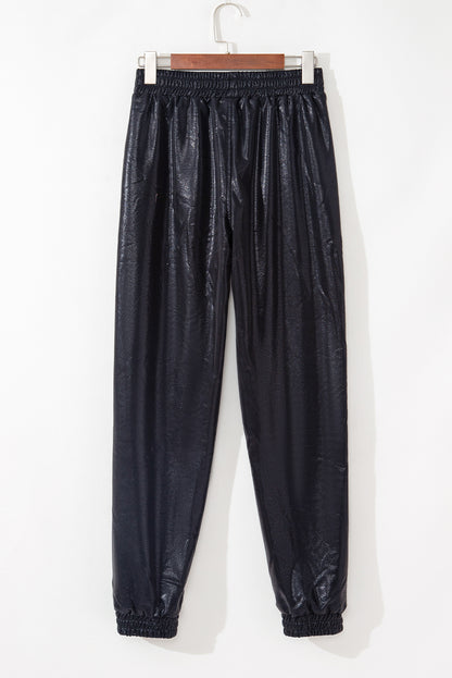 Black Elastic Waist Pocketed Pebble Joggers