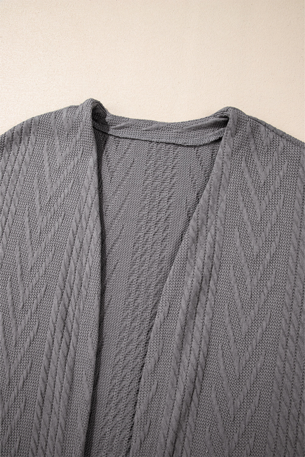 Medium Grey  Solid Textured Open Front Cardigan with Pocket