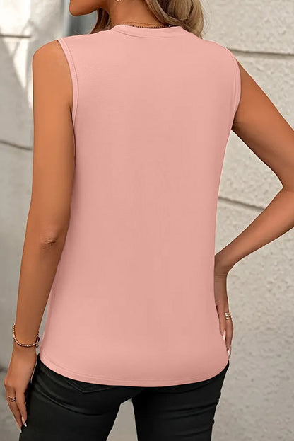 Light Pink Crew Neck Pleated Tank Top