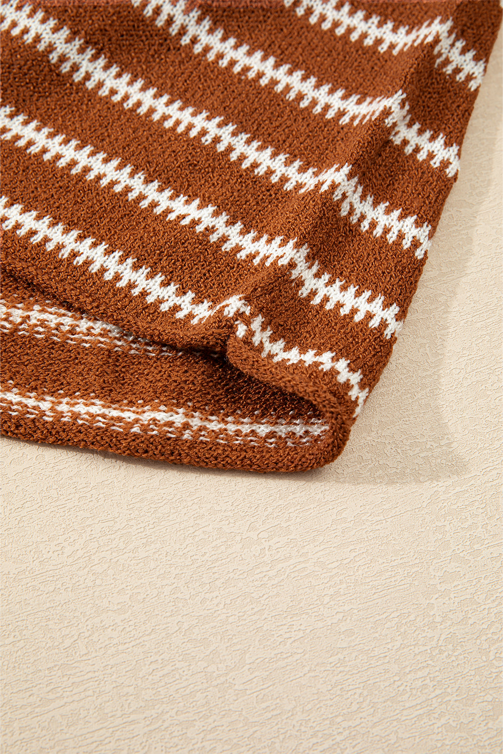 Brown Stripe Drop Shoulder Casual Sweater