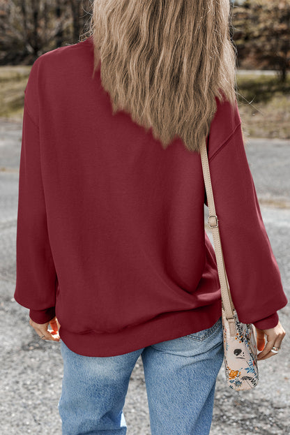 Burgundy Plain Drop Shoulder Crewneck Pullover Sweatshirt